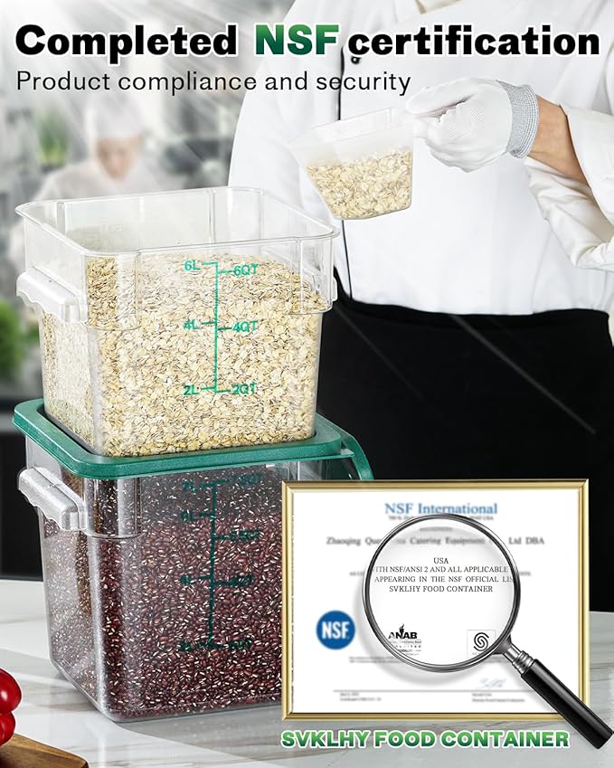 6QT NSF Food Storage Containers with Lids: 4 PCS [Total Food Grade][Hot&Cold Resistant] Commercial Clear Food Storage Containers for Restaurant Kitchen Proof Dough, Measuring Spoons Included(Green)