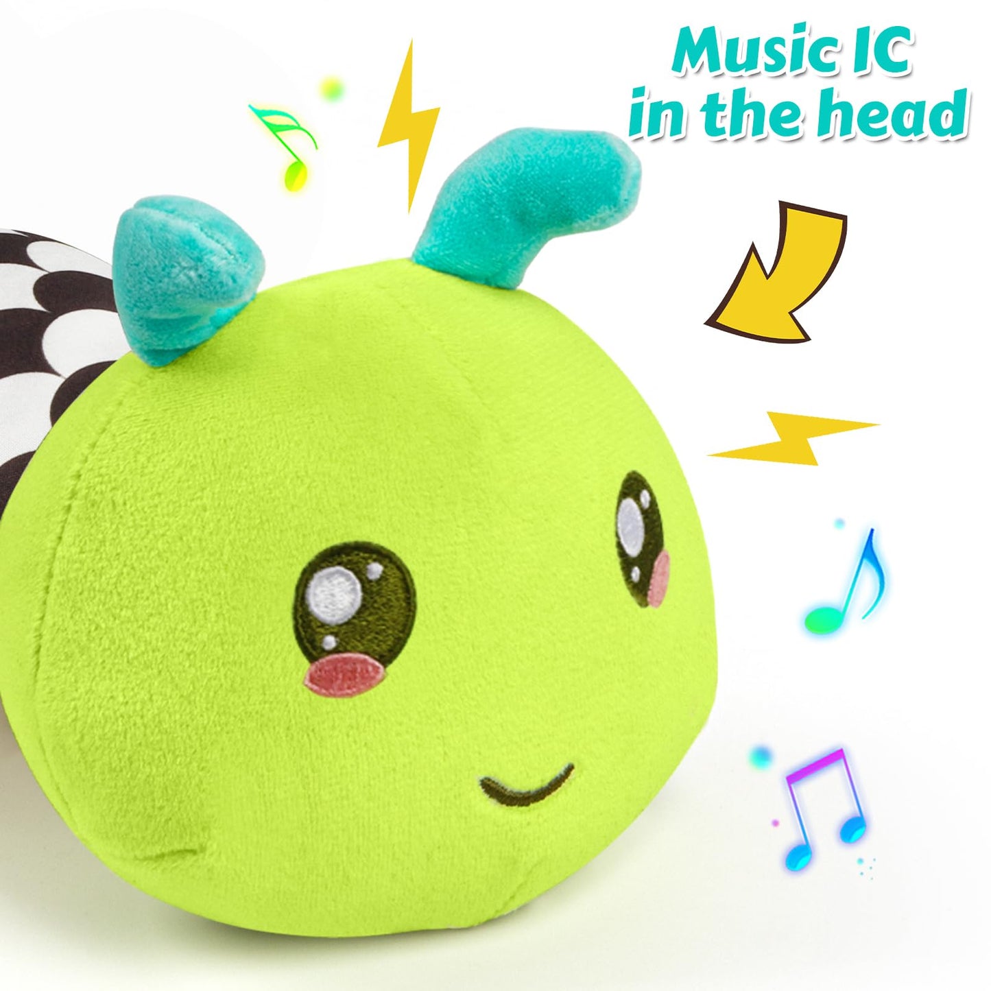 Baby Sensory Toys for 0-6 6-12 Months, Musical Stuffed Caterpillar Toy with Crinkle Rattle Mirror, Baby Essentials Infant Tummy Time Toys for 3 6 9 12 18 Months, Newborn Boys Girls Shower Gifts