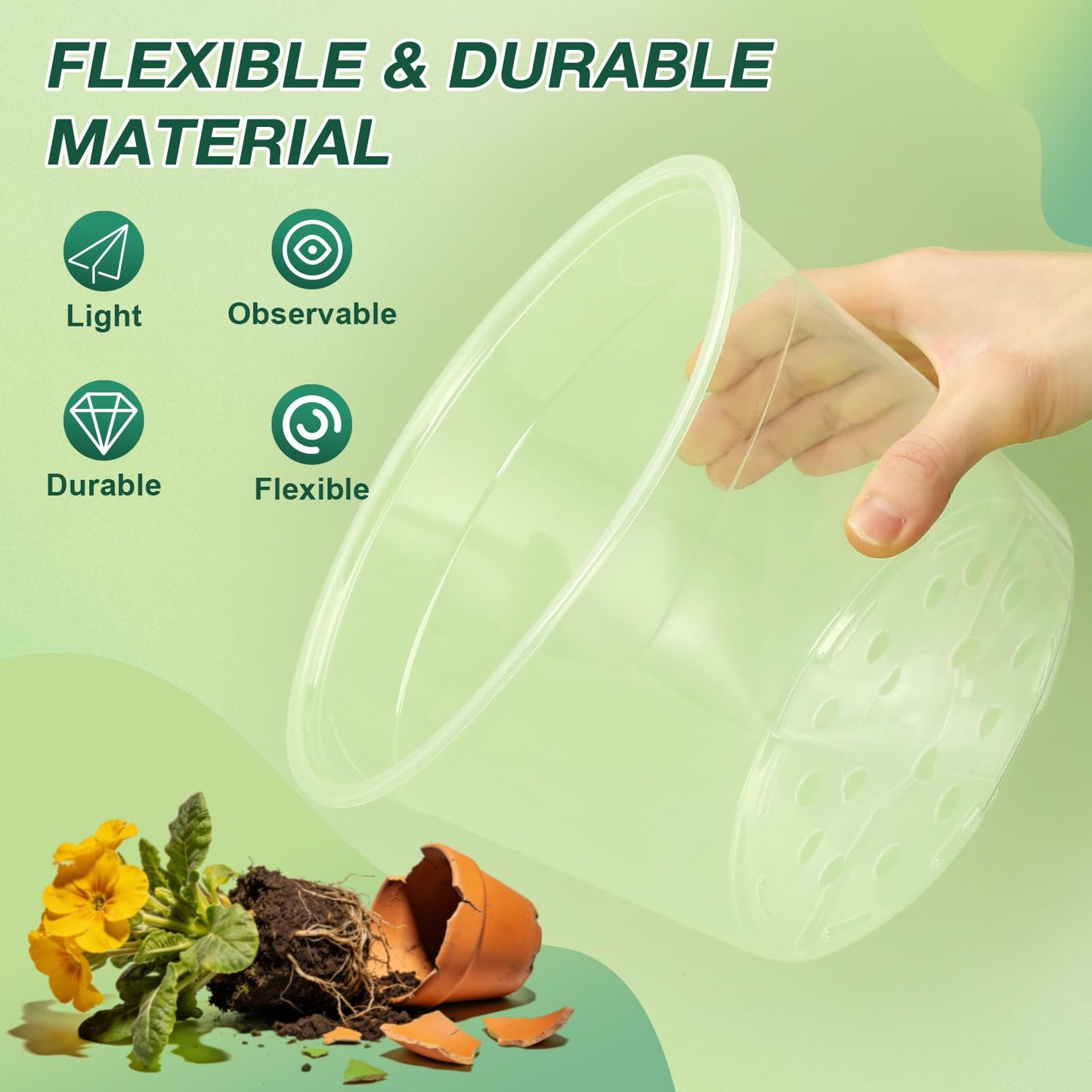 GUGEMEI 12 Inch Clear Nursery Pots with Drainage Holes, 4 Pack Flexible Large Plant Pots for Plants, Plastic Clear Nursery Pots for Seedling, Shrubs, Herbs, Flowers, Vegetables