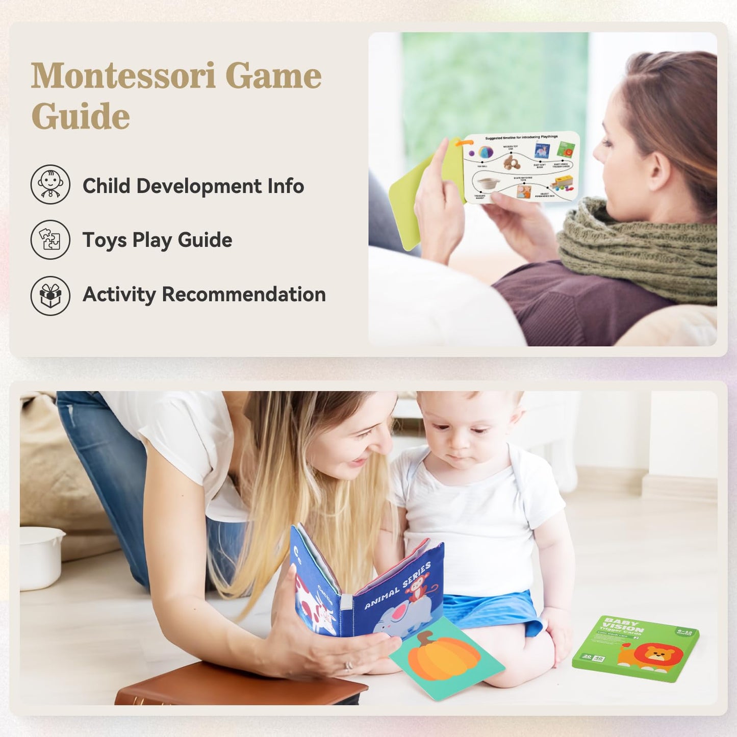 Montessori Toys for Babies 6-12 Months 6 in 1 Learning Educational Toys Set Wooden Toys Play Kit Includes Object Permanence Box, Touch & Match Board, Sensory Ball & Treasure Basket, Soft Baby Book
