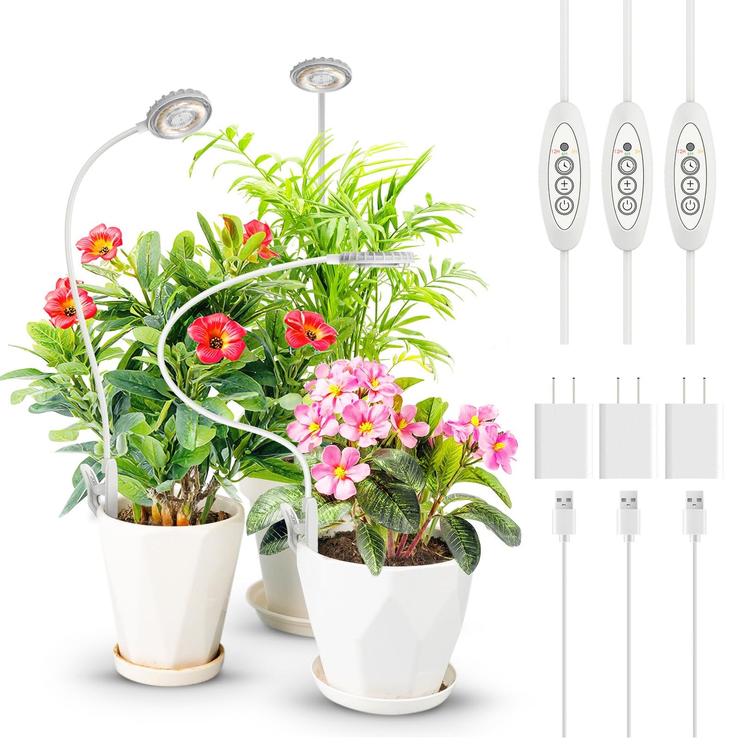 SANSI Upgraded Clip on Grow Lights, Full Spectrum Pot Clip LED Plant Light for Indoor Growing with Auto On/Off Timer 3/6/12H, 4 Dimmable Brightness, Ideal for Small Indoor Plants, 5W 3 Pack
