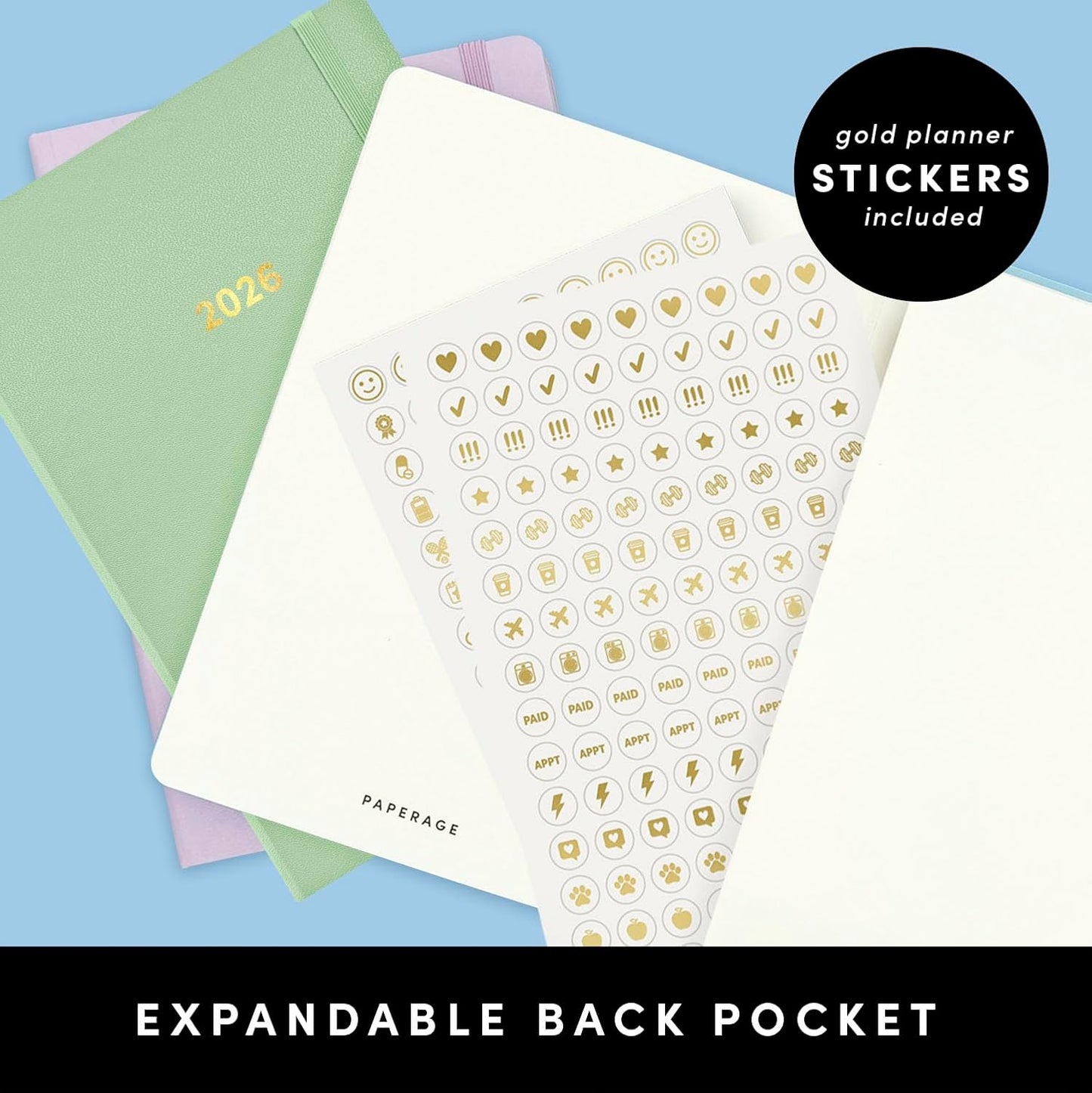 PAPERAGE 2026 Weekly & Monthly Planner, 12 Months (January 2026 - December 2026), 5.6 in x 8 in, Hardcover 2026 Planner with Weekly & Monthly Spreads, Note Pages, Stickers & Back Pocket – Slate