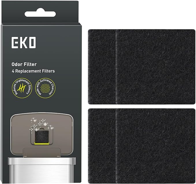 EKO Trash Can Odor Filter Refills for Trash Can and Compost Bin, Activated Charcoal Deodorizer, Strong Charcoal Odor Absorber, Pack of 4 Replacements
