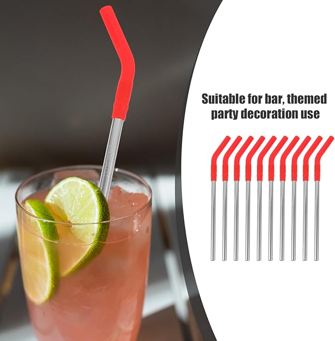 10Pcs Reusable Stainless Steel Straws with Silicone Tips Multipurpose Drinking Straws for Milk Tea Coffee Lightweight Rust-resistant