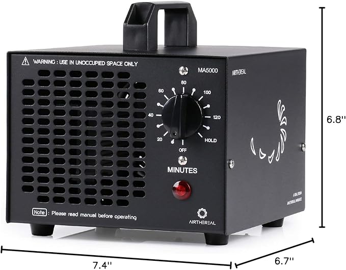 Airthereal MA5000 Commercial Ozone Generator, High Capacity Ozone Machine Odor Removal - Home Air Ionizers O3 Deodorizer for Rooms, Smoke, Cars and Pets, Eliminate Odors up to 2000sq.ft., Black
