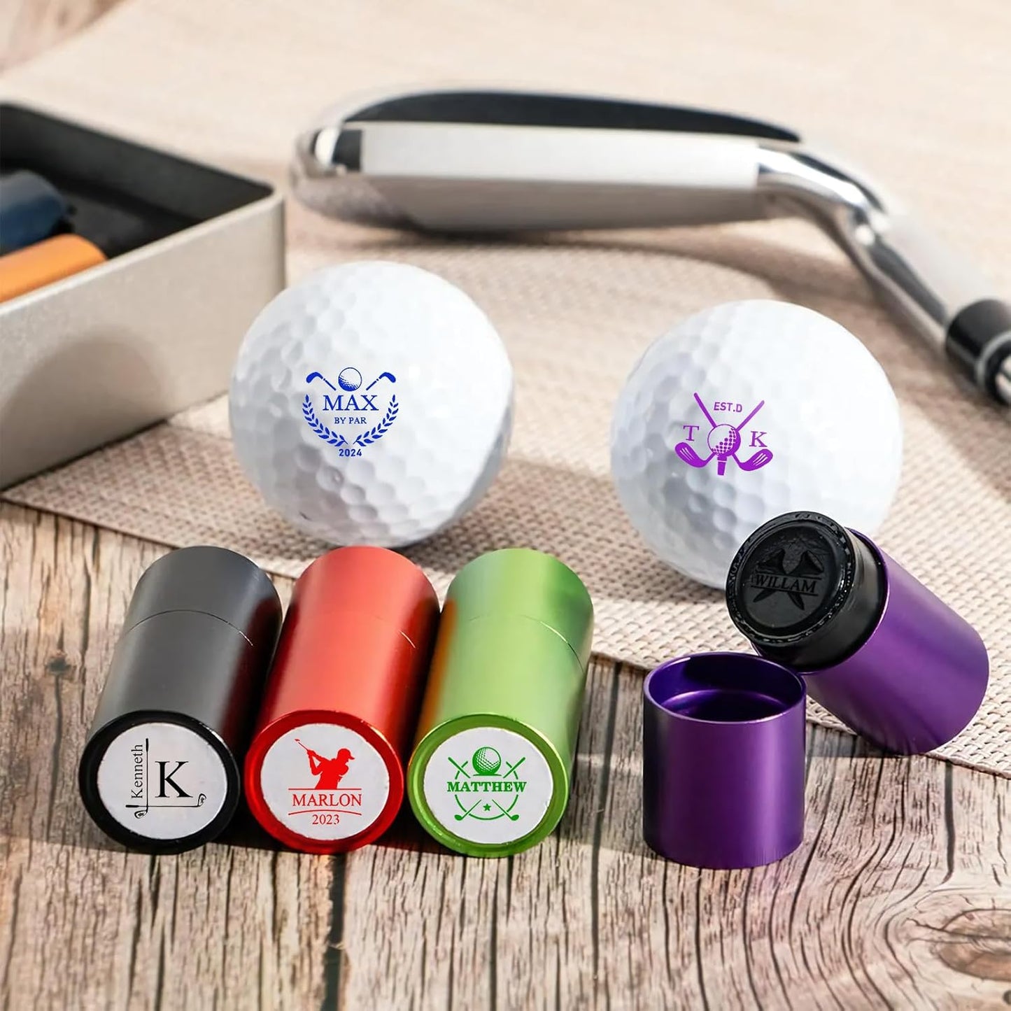 Personalized Golf Ball Stamp with Metal Storage Case, Custom Name Reusable Golf Ball Marking, Golf Accessories, Gifts for Golf Lovers, Golfers, Dad, Husband, Father's Day Birthday