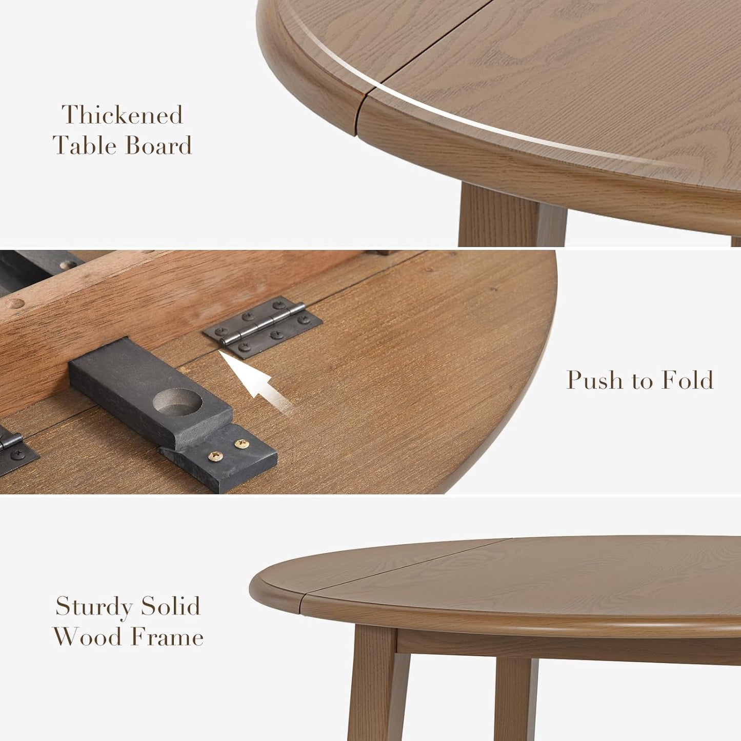 COLAMY 3-Piece Extendable Dining Table Set for 2, 36" Kitchen Round Wood Table with 2 Nailhead Dining Room Chairs,Light Brown/Light Grey