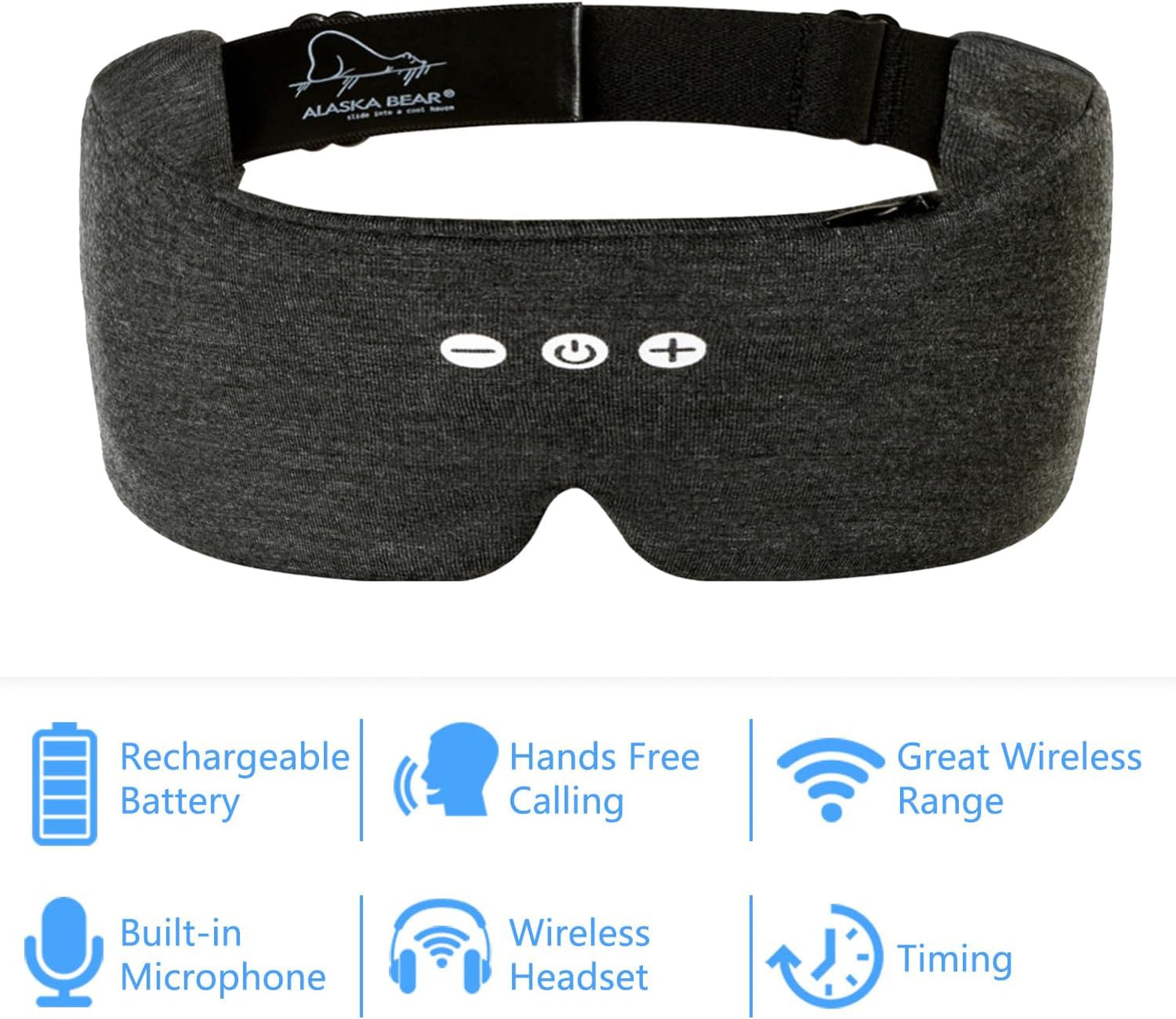 ALASKA BEAR Headphone Cotton Headband Bluetooth 5.2 HD Stereo Noise Reduction Eye Contour Built-in Cotton Sleep Mask with Thin Speakers Wireless Audio Sound Sports Headgear(Cool Gray)