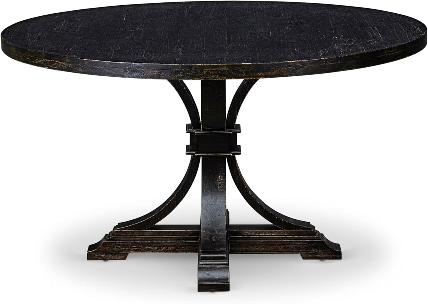 I57-11-TP Mid-century Table with Acacia Wood Round Tabletop and Stylish Pedestal Base - Sand Blasted Black Finish