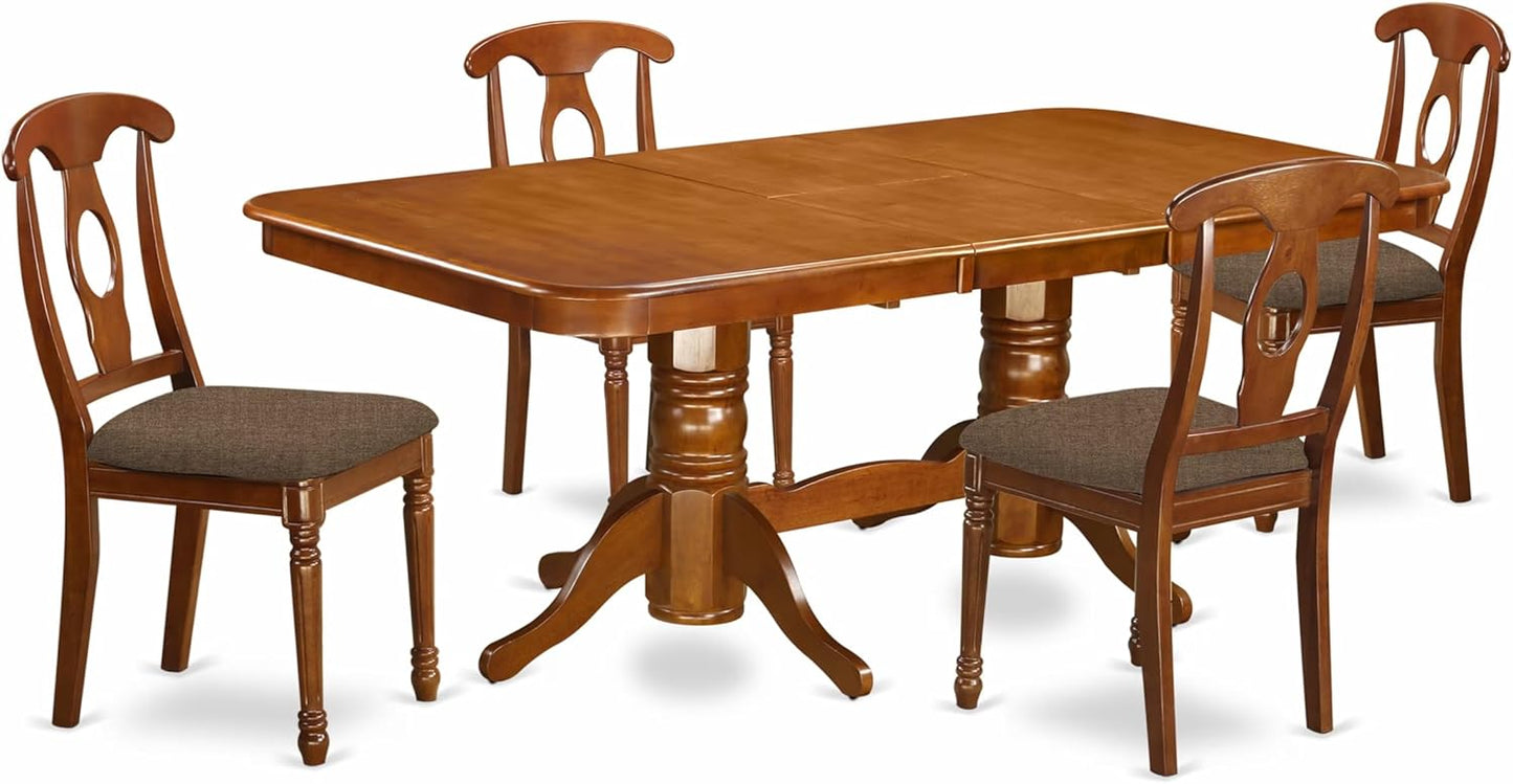 East West Furniture NANA5-SBR-C 5 Piece Dining Room Furniture Set Includes a Rectangle Wooden Table with Butterfly Leaf and 4 Linen Fabric Kitchen Dining Chairs, 40x78 Inch, Saddle Brown