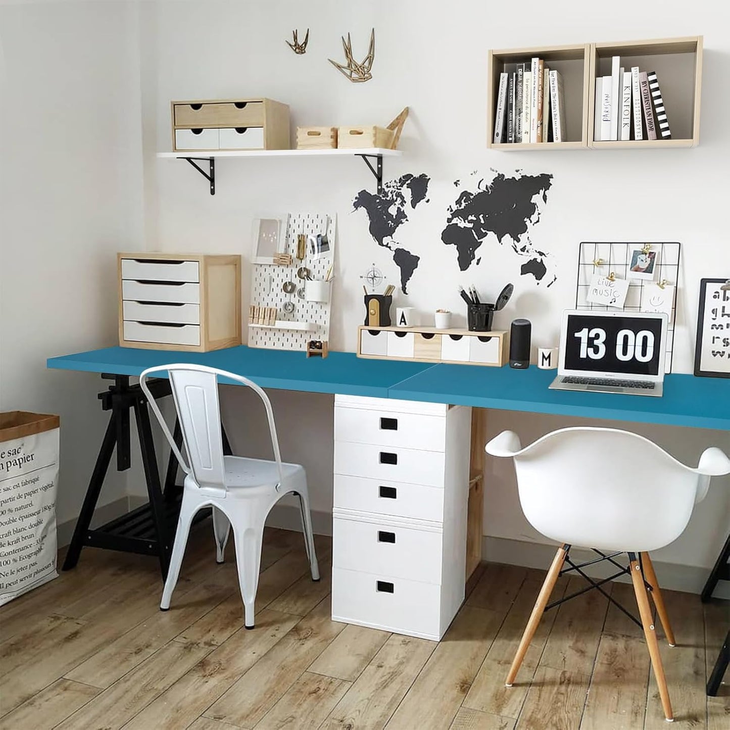 Kaboon Universal Table Top 45.67"x23.62", Solid One-Piece Desktop, Reversible Melamine Countertop, Double Desks, L-Desk DIY, Cyan