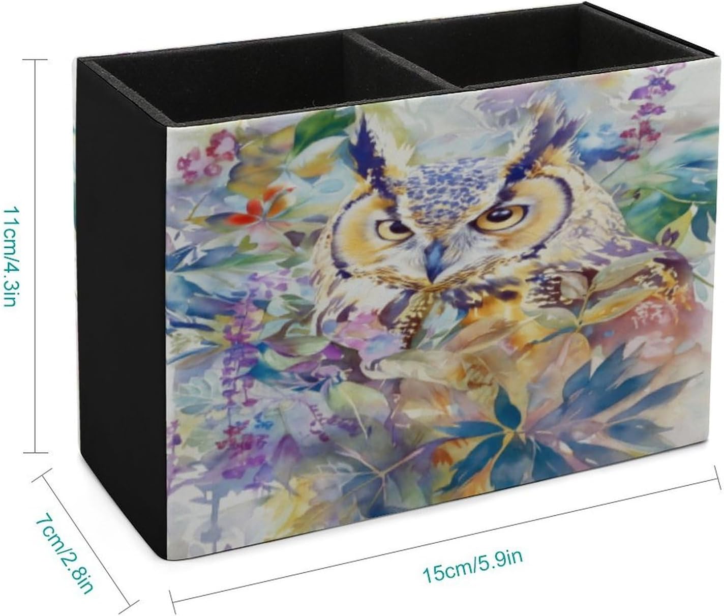 Owl Among Flowers Lether Pen Holder for Desk Makeup Brush Holder Office Organizer Desk Accessory for School Office