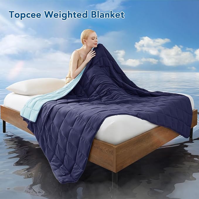 Topcee Weighted Blanket for Adults (15 lbs, 60" x 80") Queen Size Soft Cooling Heavy Blanket Sleeping, Apply to 130-160 lbs Body, Thick Breathable Blanket with Glass Bead, Easy Care