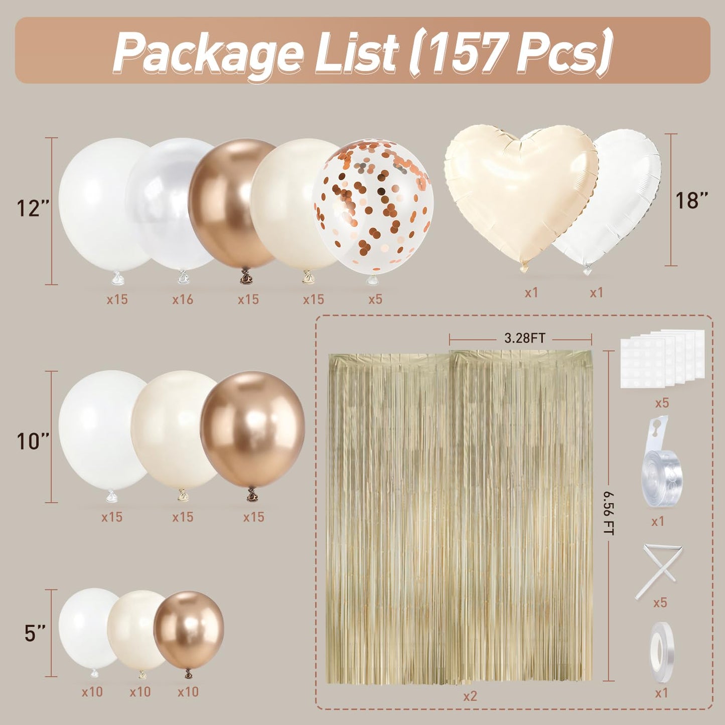 White and Champagne Gold Balloons Garland Arch Kit with Rose Gold Fringe Curtain for Woman Girl Princess Engagement Bridal Shower Wedding Baby Shower Boho Birthday Party Decorations