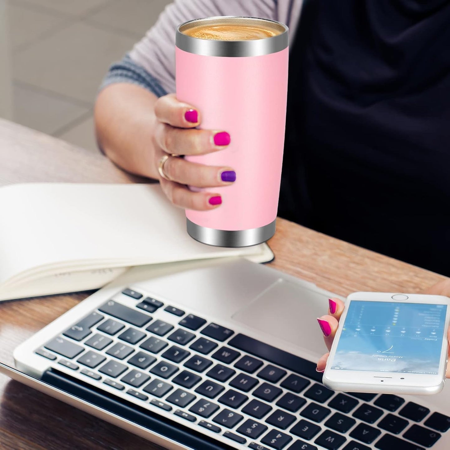 VEGOND 20oz Tumbler with Lid and Straw Stainless Steel Tumbler Cup Vacuum Insulated Double Wall Travel Coffee Mug Powder Coated Coffee Cup(Pink 1 Pack)