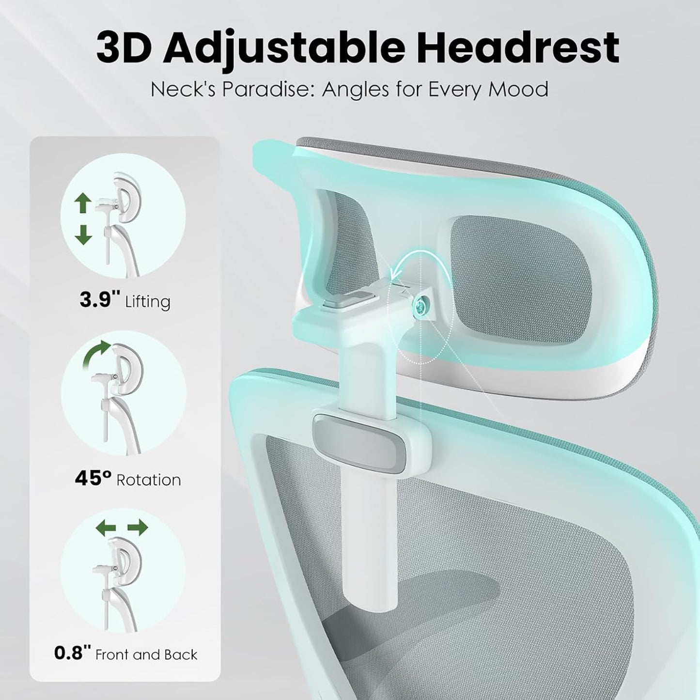 Ergonomic Office Chair, Comfy Home Office Chair High Back Computer Chair with Headrest, Adjustable Back Support, Flip-Up Arms, 90-120° Tilt and Wide Cushion, Up to 300lbs, Grey+White