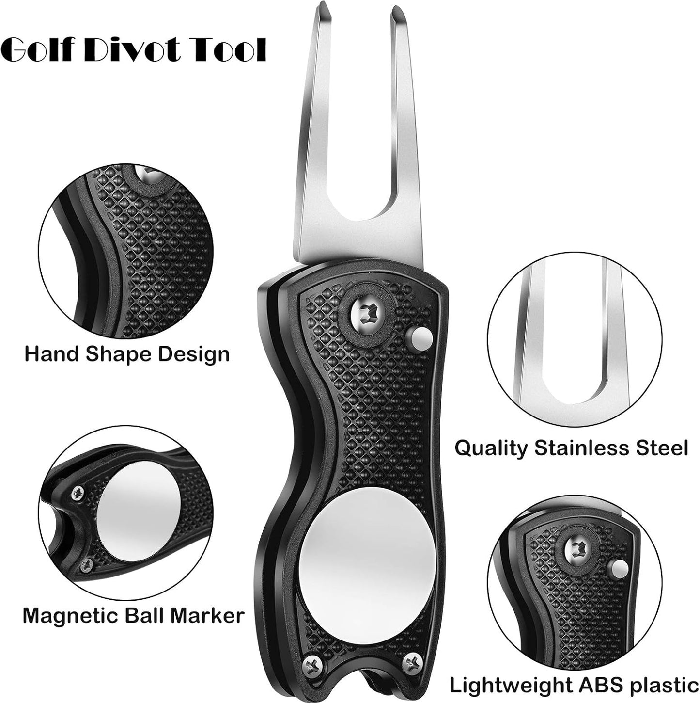 Sumind 22 Pcs Golf Accessories Kit Golf Essentials Club Cleaning Kit for Men Include Cleaning Brush Towel Marking Pen Line Marker Tee Holder with Tee Repair Divot Tool for Christmas Ideal Gift(Black)