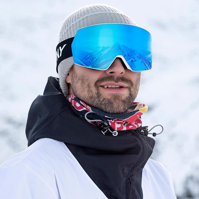 Ski Goggles for Men Women,Frameless UV Protection OTG Anti-fog Snowboard Snow Skating Goggles