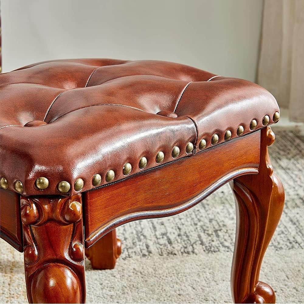 Foot Stool Ottoman with Microfiber Leather Cushion Footrest Sofa Stool for Hallway, Foyer, Living Room, Bedroom, Simple Assembly (Brown)