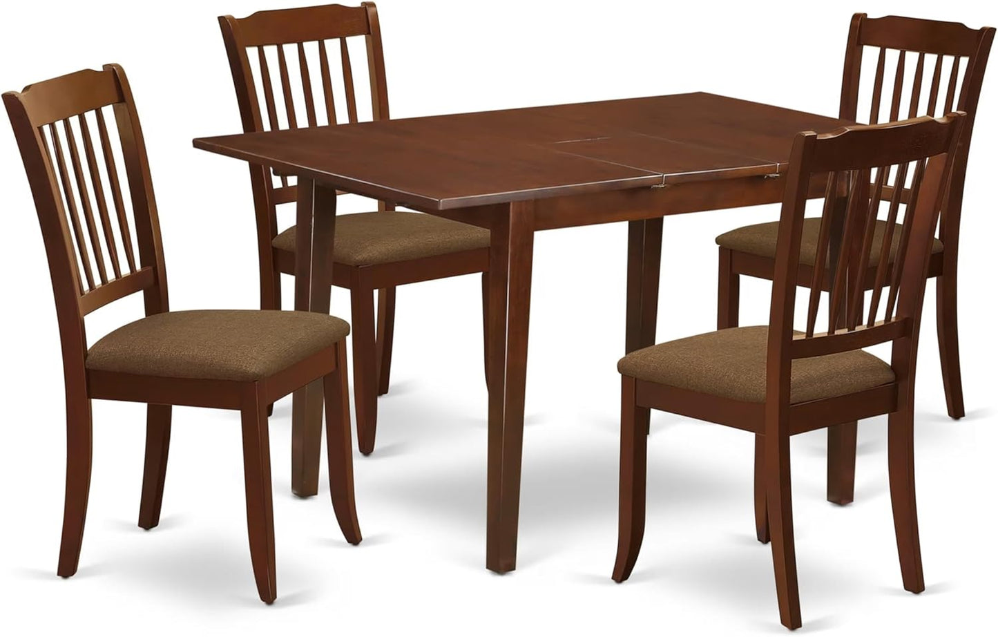 East West Furniture NODA5-MAH-C 5 Piece Dining Table Set for 4 Includes a Rectangle Kitchen Table with Butterfly Leaf and 4 Linen Fabric Kitchen Dining Chairs, 32x54 Inch, Mahogany