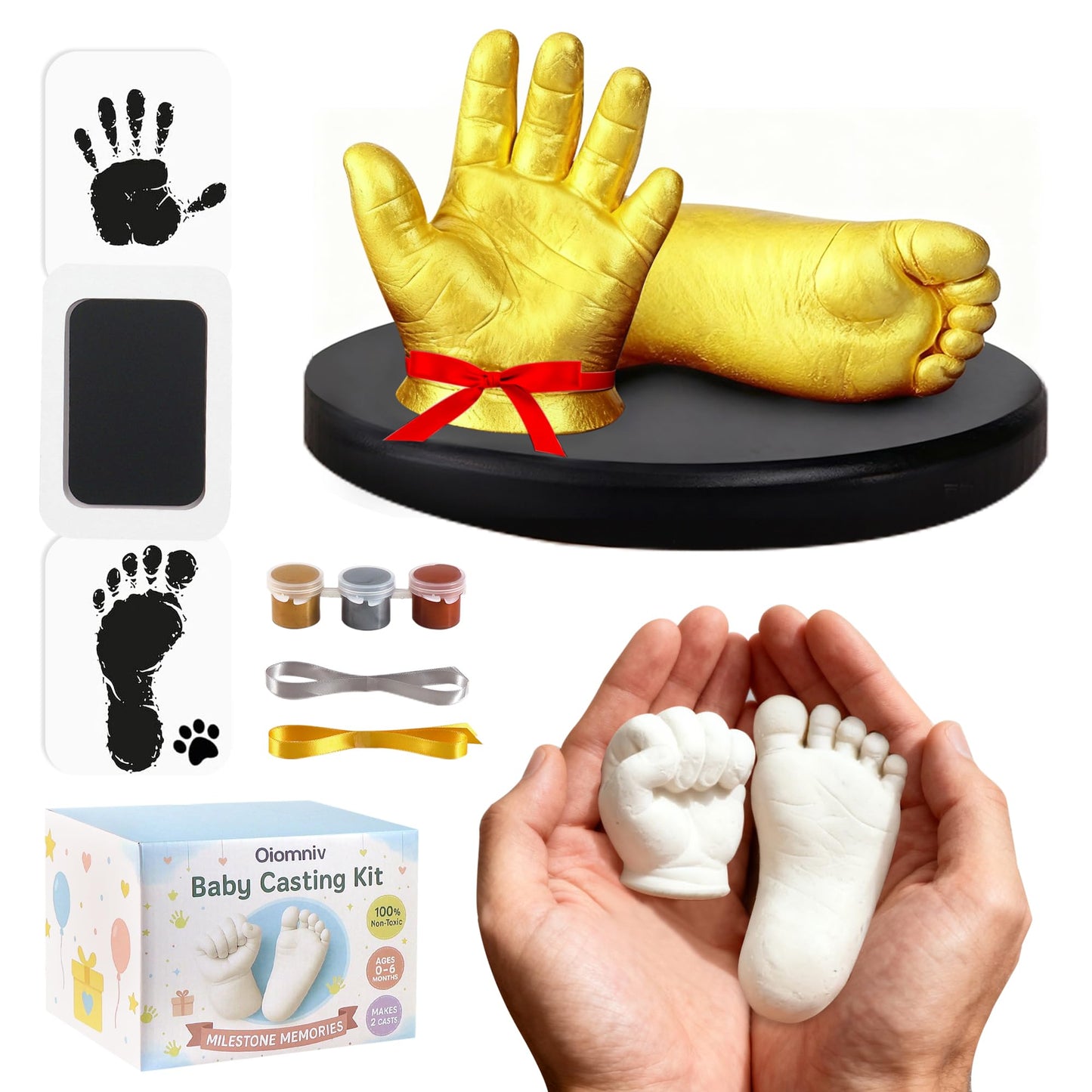 Oiomniv Baby Casting Kit Hand and Feet, 3D Newborn Keepsake for Babies Hand & Foot Molding, DIY Hand and Footprint Keepsake, Baby Chirstmas Gifts for Girls and Boys, Shower Gifts for Moms