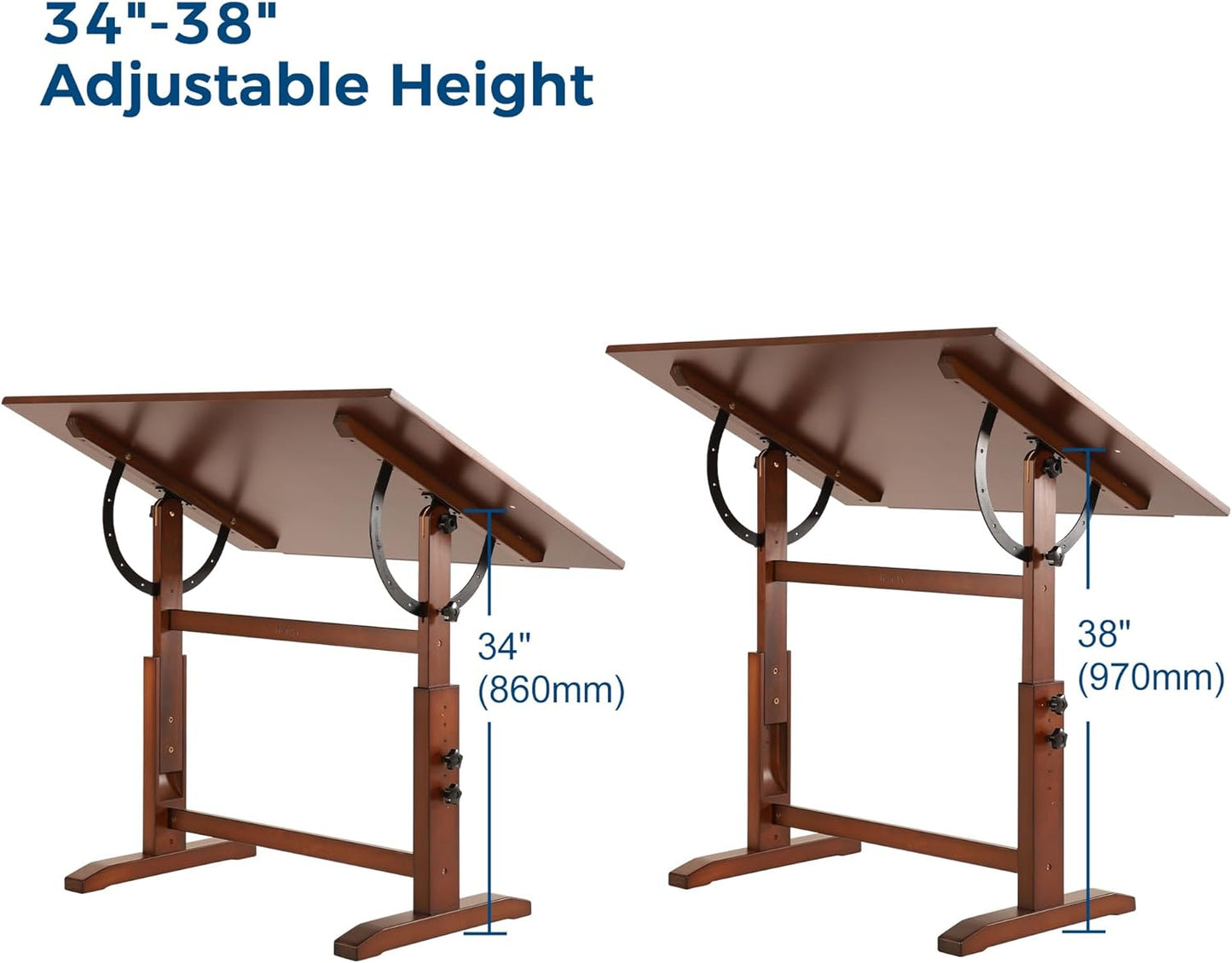 VISWIN Wood Drafting Table for Adults, 30" X 42" Extra-Large Drawing Table with Adjustable Height & Angle for Art Studio, Solid Pine Wood Artist Desk for Drawing, Drafting, Writing, Reading