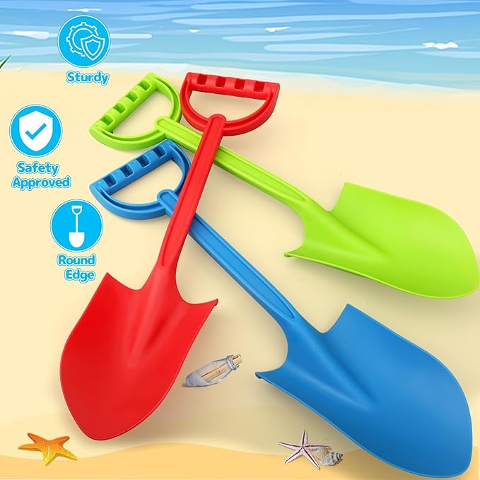3 Pack Beach Sand Shovels Toys, 16 Inch Plastic Spade Shovel Scoop for Kids Adults, Beach Sand Toy for Sandbox,Outdoor, Snow Scoop, Planting Shovels for Digging, Gardening, Summer Vaction Travael