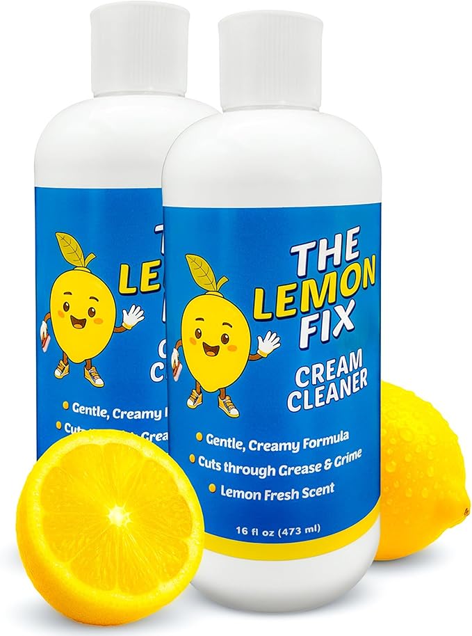 The Lemon Fix Cream Cleaner, Bathroom Cleaner and Multipurpose Cleaning Supplies for Kitchen, Tile, Oven, Shower, Floors, Cuts Grease and Grime, Gentle Formula, Made in USA, Lemon, 16oz, 2 Pack