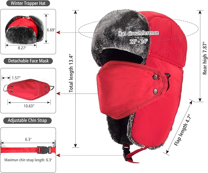 mysuntown Winter Hats for Women Men Trapper Ushanka Hat with Ear Flaps Warm Russian Bomber Hats for Cold Weather