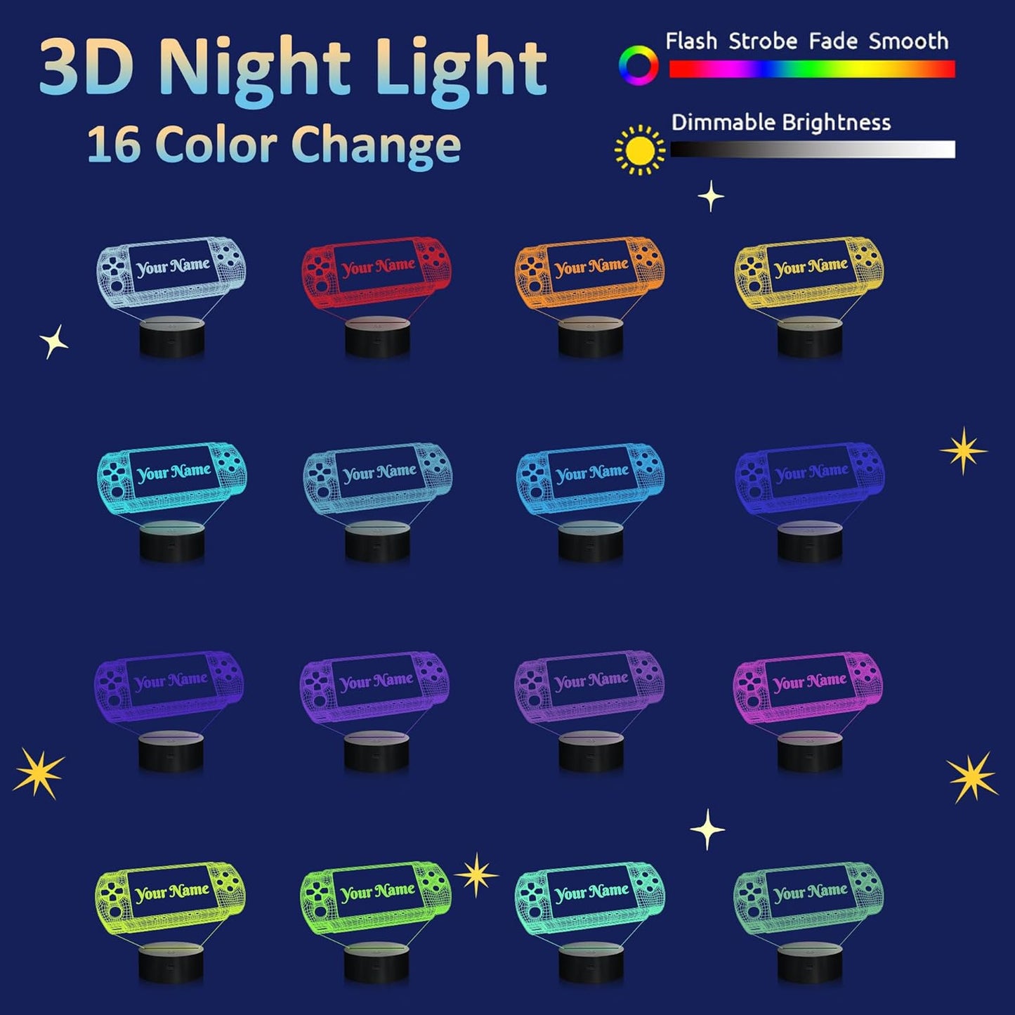Attivolife Personalized 3D Game Theme Night Light, Table Desk Lamp Engraved Name Letter, Multicolor Custom LED Best Home Decor Birthday Christmas Gifts Toys for Boys Girls Kids
