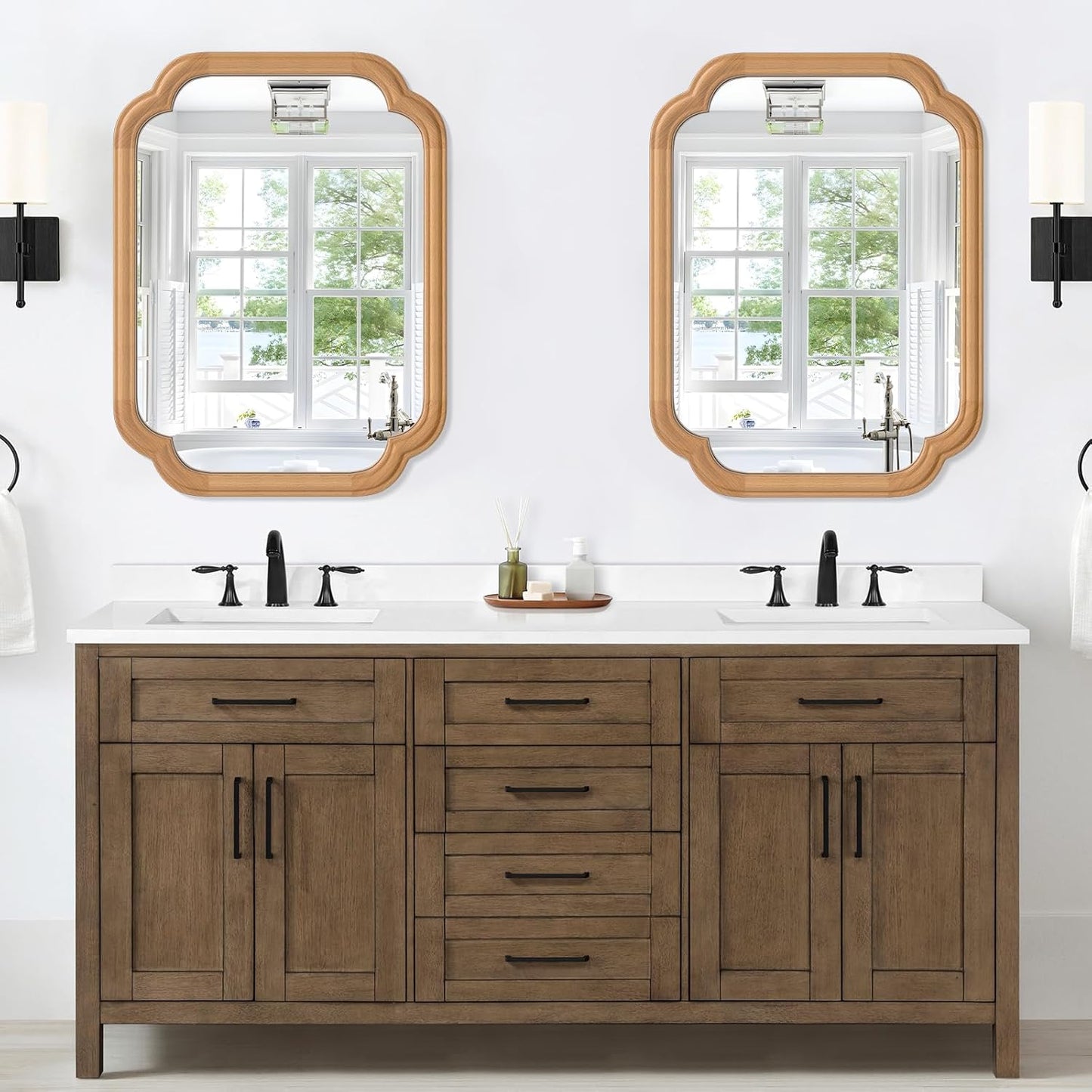 Natural Wood Framed Mirror,18X24 Inch Bathroom Mirror for Over Sink Wood Mirror for Bathroom Modern Rounded Corner Rectangle Wall Mounted Mirror for Bathroom (Horizontal/Vertical)