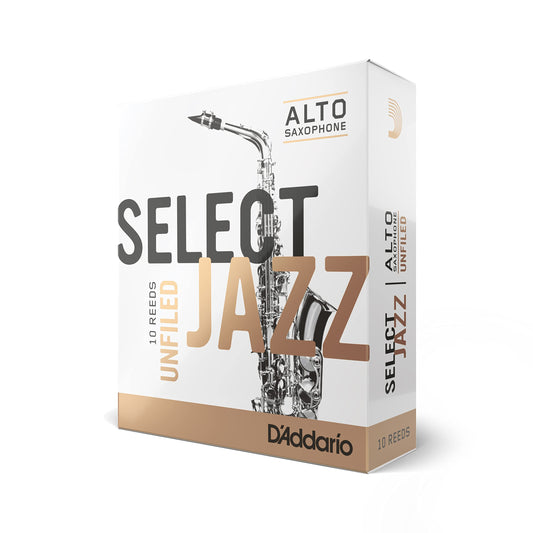 Daddario Select Jazz Alto Sax Reeds, Unfiled, Strength 4 Strength Hard, 10-Pack