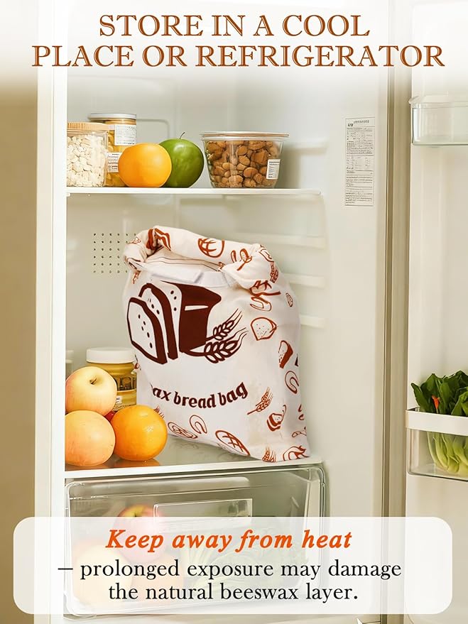 Natural Beeswax Bread Bags with Sealing Zipper - 13''x16.7'' Reusable Sourdough Storage Wraps for Homemade Bread, Keeping Food Fresh, Gifts for People Who Love Baking, Sliced Bread Pattern, 1 Pcs