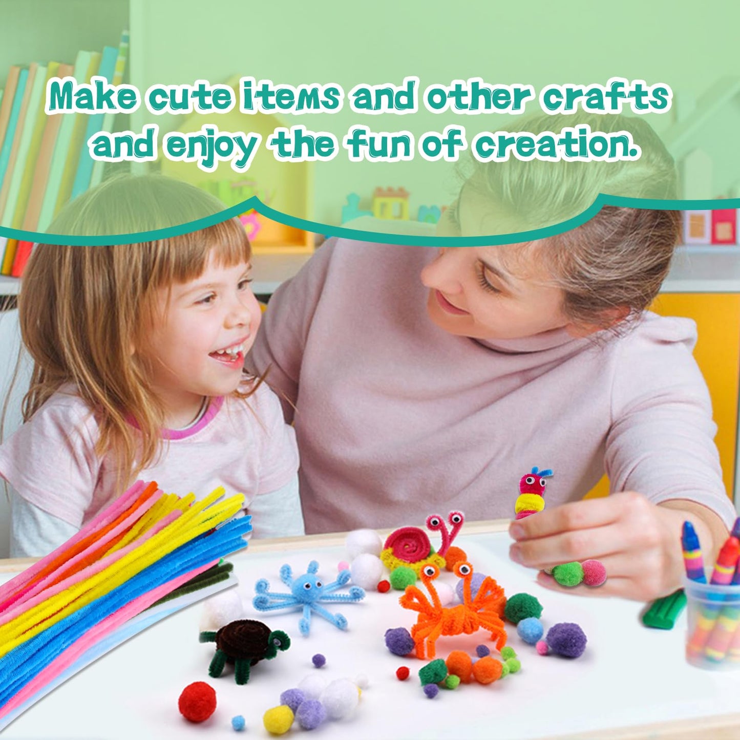 Zlulary Pipe Cleaners Craft, Pipe Cleaners Craft Supplies, Art and Crafts Kit with Instructions Arts Crafts Decorations