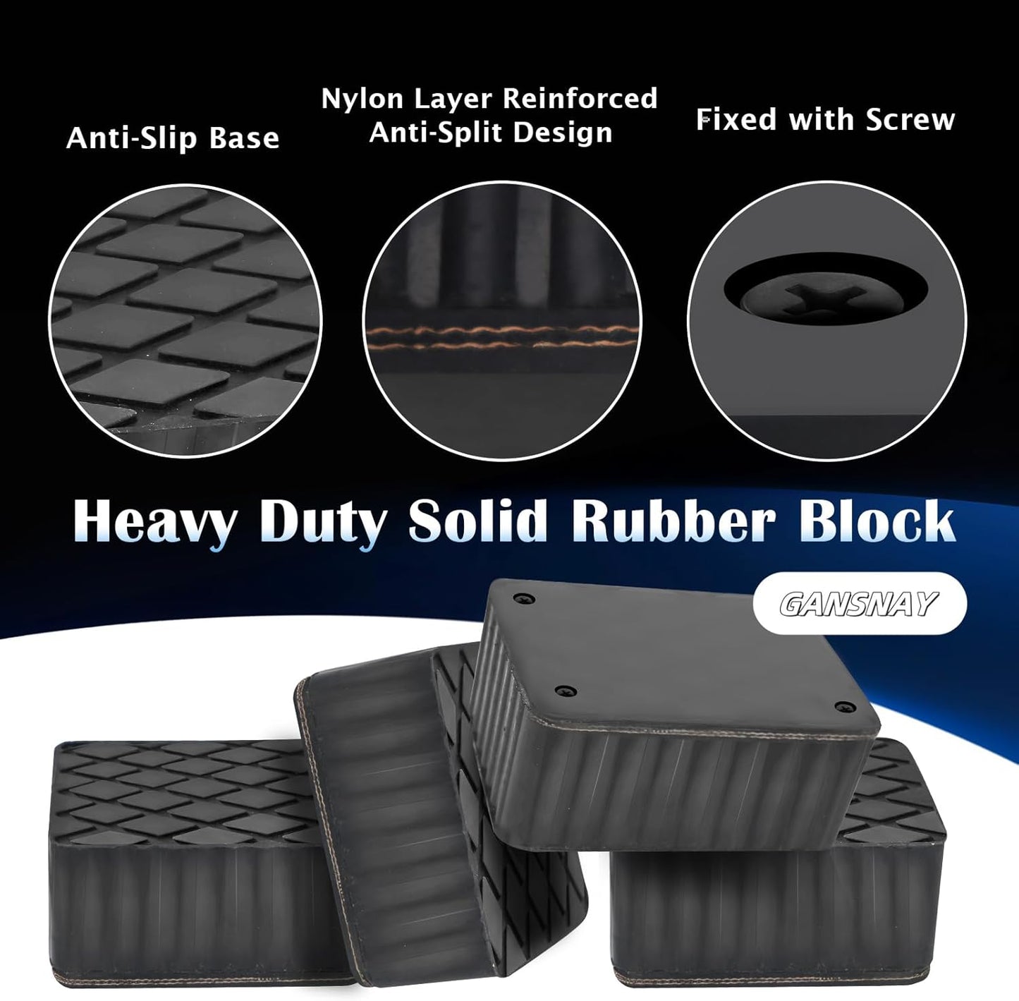 Rubber Block for Car Lift- Nylon Layer Reinforced, Heavy Duty 5000lbs Capacity, Anti-Split Spacer Pads for Commercial Scissor Lift, SUVs, Trucks& More- 6.3″(L)×4.7″(W)×1.6″(H) 1Piece