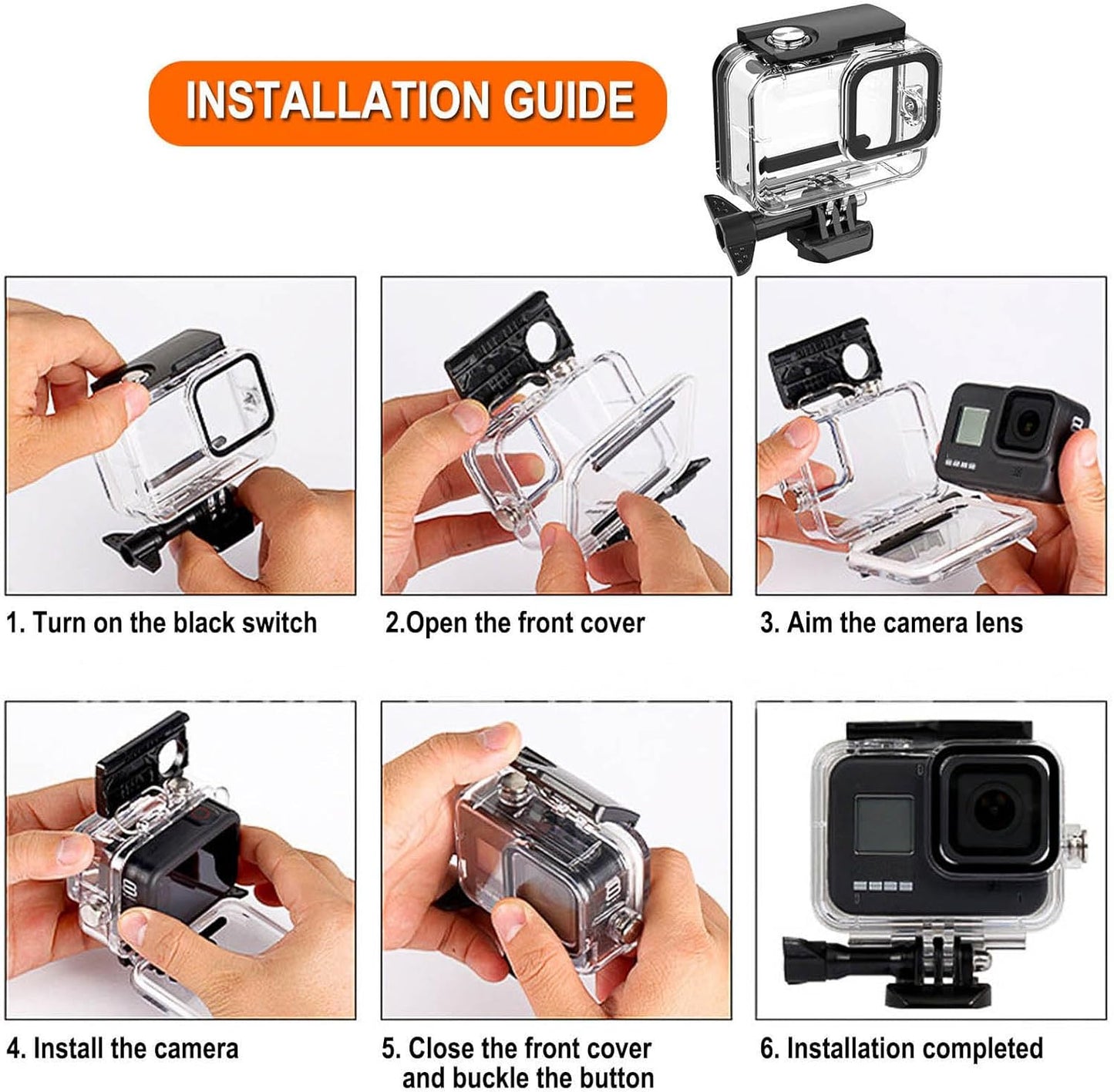 Compatible for Go Pro Hero 4/3+/3 Black Silver Waterproof Housing Case 45M/147FT Protective Underwater Diving Case Shell with Cameras Handle Mount Accessories Kit