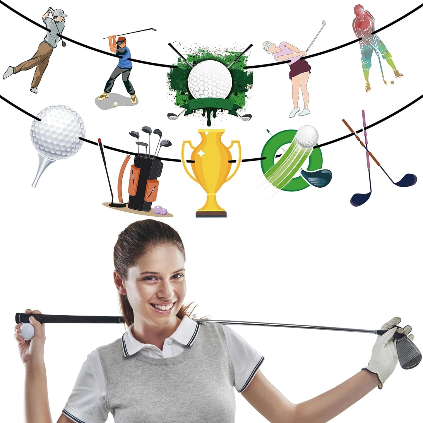 3 Pack Golf Themed Banner Party Supplies Decorations-Sport Themed Birthday Baby Shower Green Golf Ball Carts Party Favors Gifts