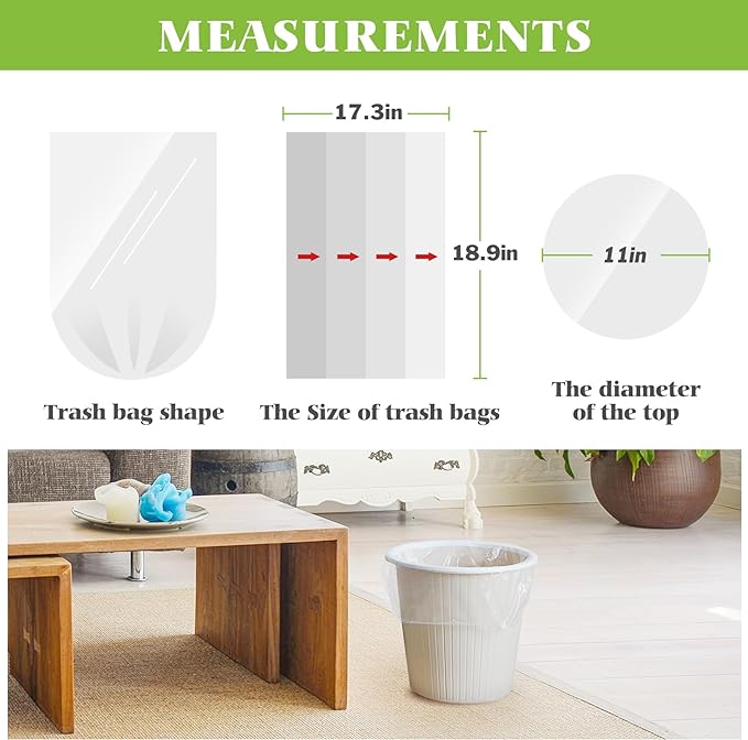 2.6 Gallon 330 Counts Strong Trash Bags Garbage Bags by Teivio, Bathroom Trash Can Bin Liners, Small Plastic Bags for home office kitchen (Clear)