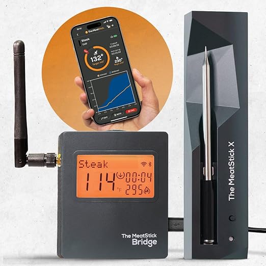 MeatStick X WiFi Kit [Unlimited Range] | Duo Sensors Smart Wireless Meat Thermometer with Bluetooth | for Smoking, Grilling, BBQ, Air Fryer, Deep Frying, Oven, Sous Vide, Rotisserie