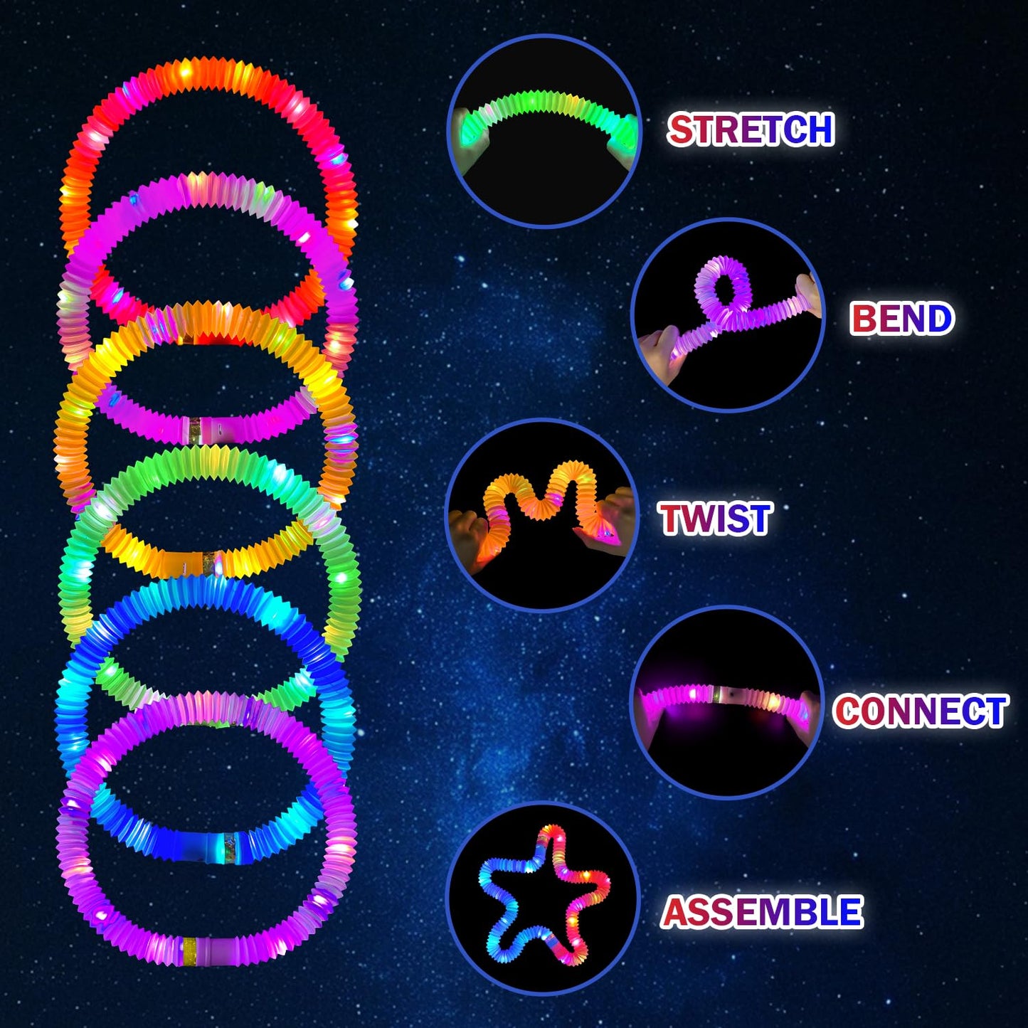 Glow Sticks Camping Toys Gifts for Kids 36 PCS, Light up Pop Tube Bracelet Necklace for Toddlers, Glow in the Dark Party Favors Decorations for 4th of July, Graduation Activities Prizes for Boys Girls