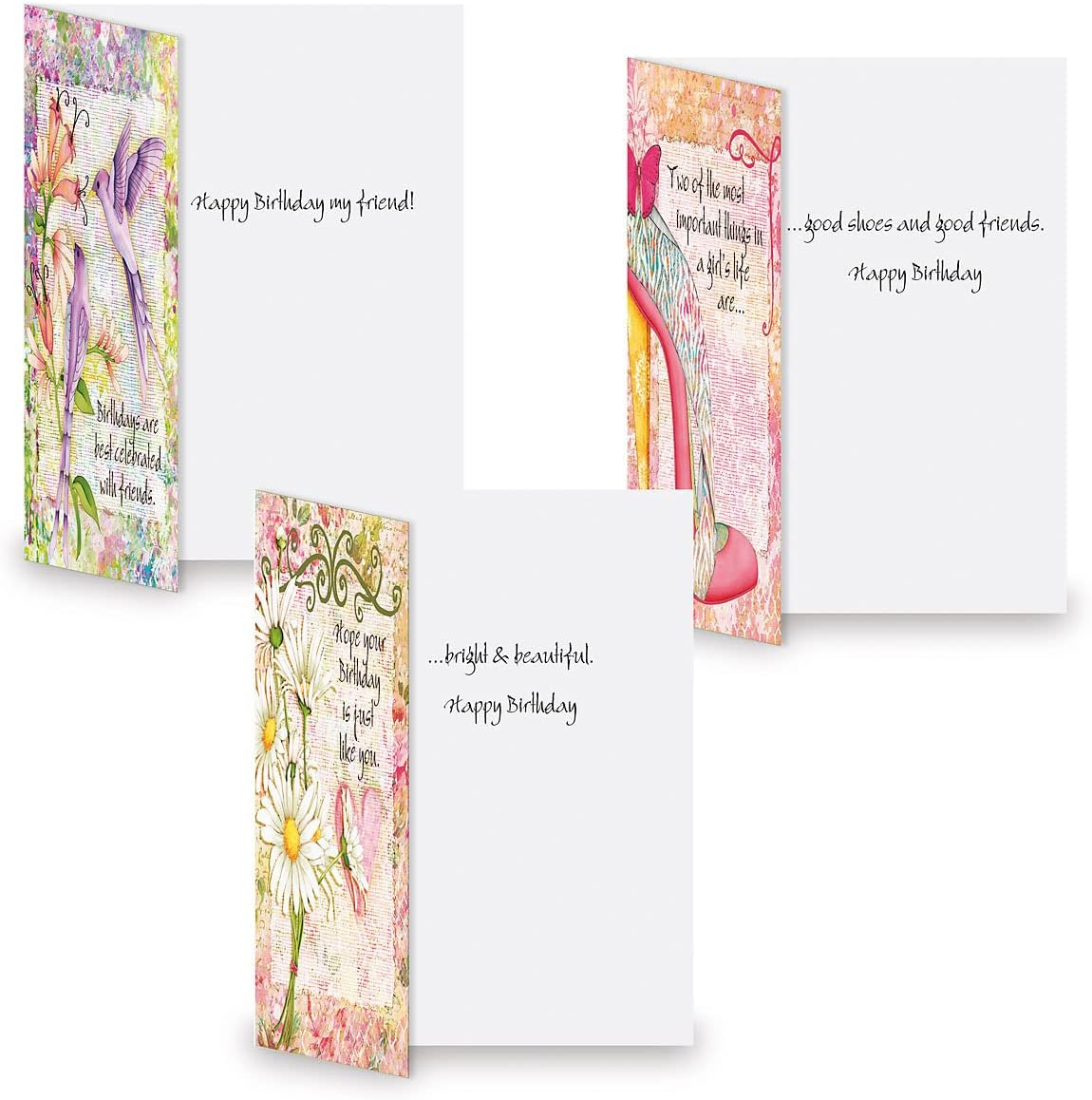 Current Joy Hall Dream On Happy Birthday Greeting Card Set - Value Pack of 20 Cards With White Envelopes, 10 Designs, Large 5" x 7" Assortment