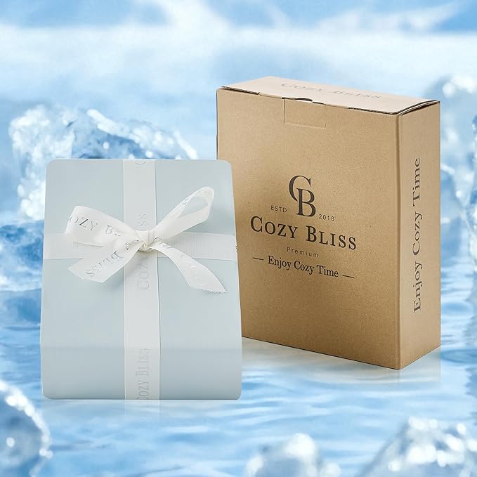 Cozy Bliss Premium Cooling Sheet Set King Size, Q-Max>0.4, 3PCS No Flat Sheet with 2 Pillowcases, Breathable Fitted Sheet for Hot Sleepers & Night Sweats, Deep Pocket Up to 18 Inches, Cool Blue
