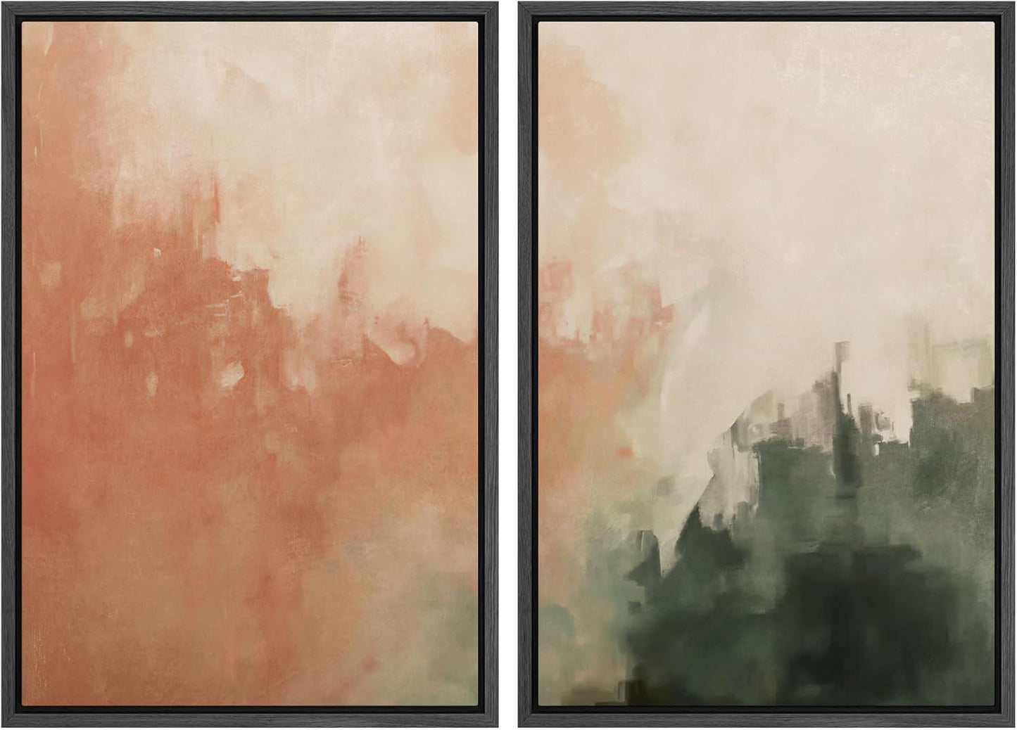 SIGNWIN Framed Canvas Print Wall Art Set Color Fade Abstract Landscape Earthy Terracotta and Forest Green Illustrations Modern Minimal Decorative for Living Room, Bedroom, Office - 16"x24"x2 Black