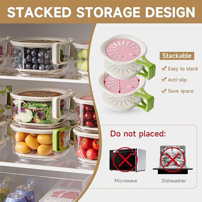 Fruit Vegetable Washing Bowl with Strainer, Multifunctional Produce Washer, Berry Container, Lettuce Keeper for Fridge Refrigerator Organization, Portable Strainers and Colander for Kitchen