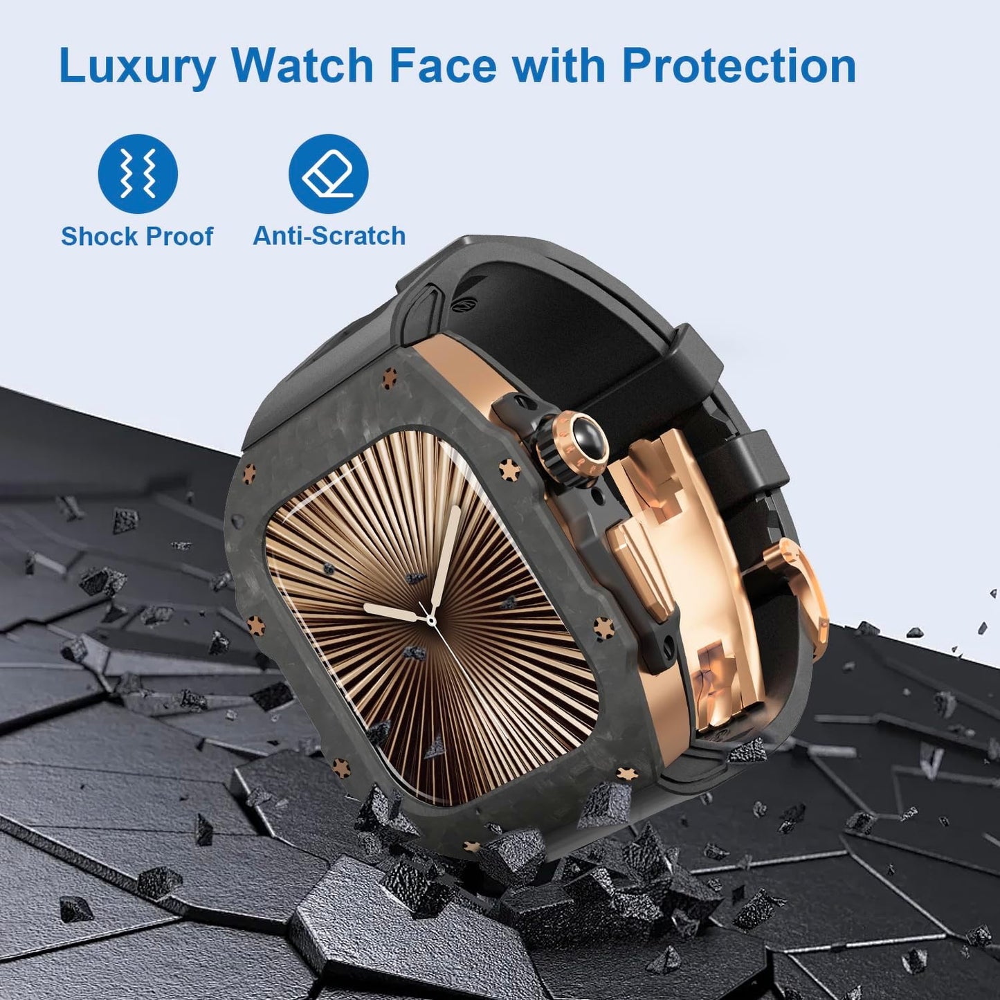 Luxury Carbon Fiber Case with FKM Band Compatible for Apple Watch 11/10 46mm, Rugged Military Protective Cover Heavy Duty Tactical Protection for Men iWatch