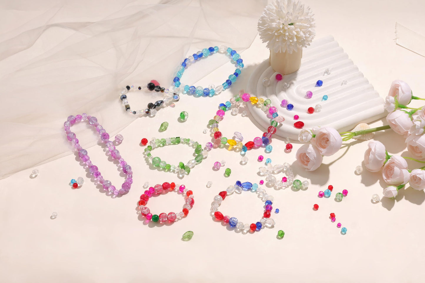 NUKAYAI 1200 Pcs Crystal Glass Beads for Jewelry Making – 13 Styles Bicone, Rondelle, Cube, Teardrop, Smooth Round, Floral and Strawberry Beads Bulk for DIY Bracelet Necklace Earring Craft Kit (Green)