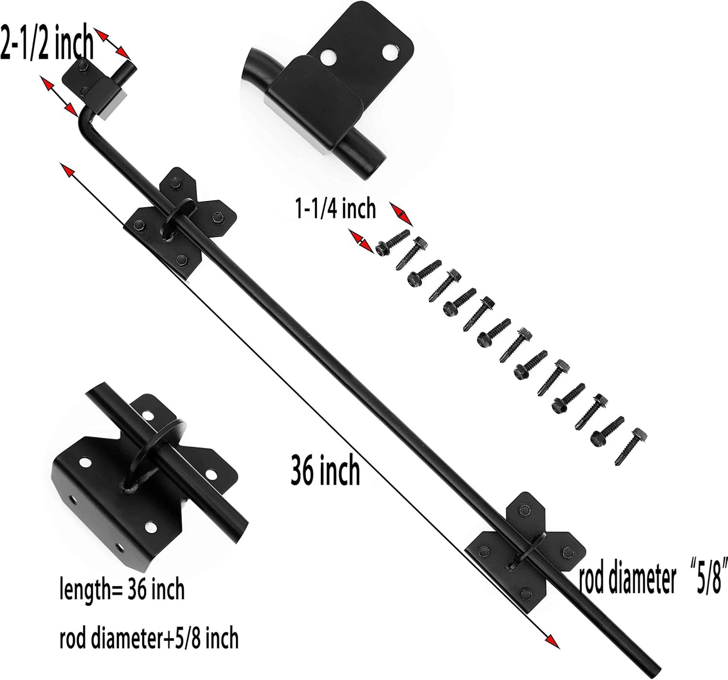 Heavy Duty 36 inch Cane Bolt Drop Rod Gate Drop Pin Steel Material -1 Pack mainly for Single Open Door