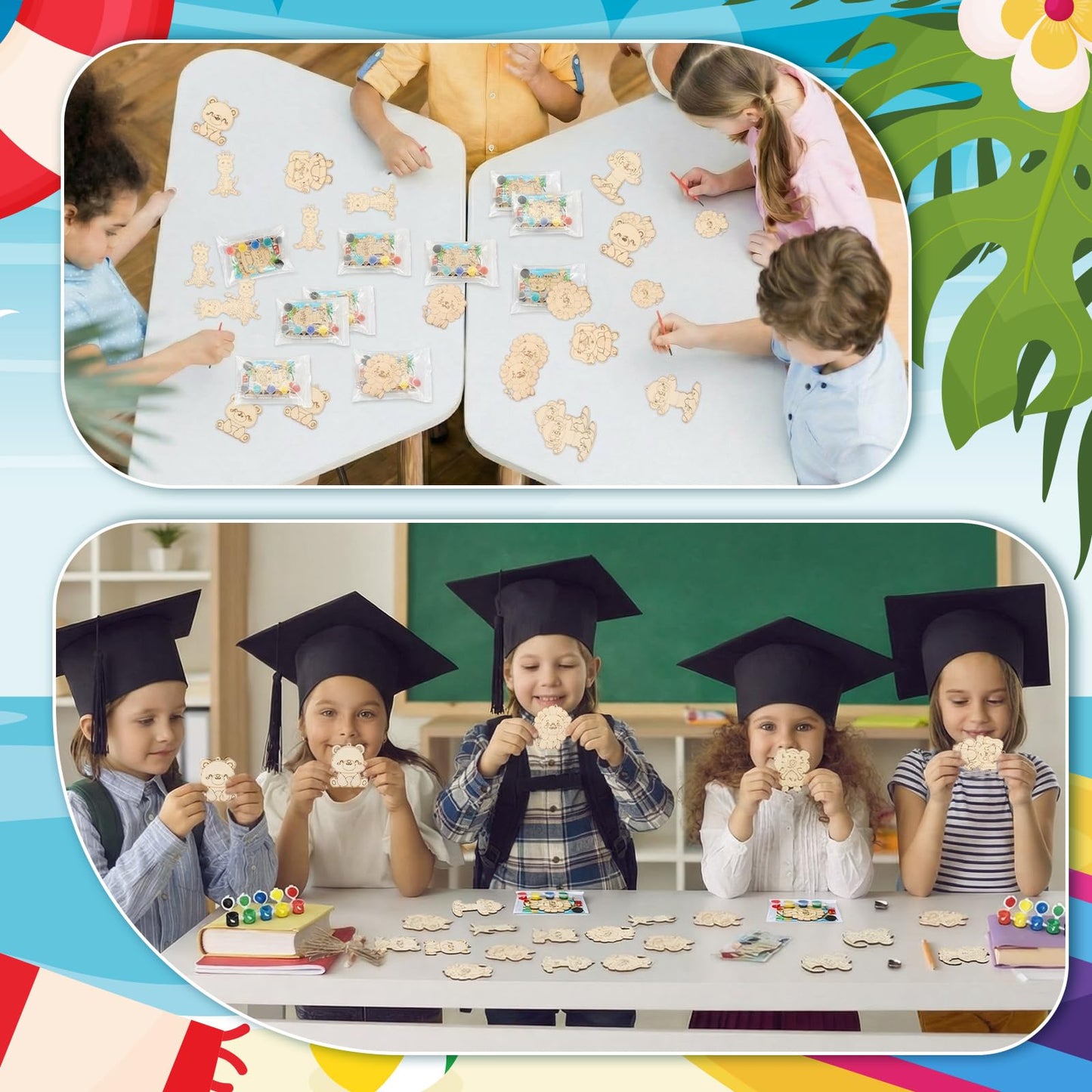 Kathfly 24 Pack End of Year Student Gifts from Teacher End of Year Craft Kit for Kids Safari Animals Classroom Gifts Wooden Magnet Painting Craft with Cards DIY School Gift for Preschool Girls Boys