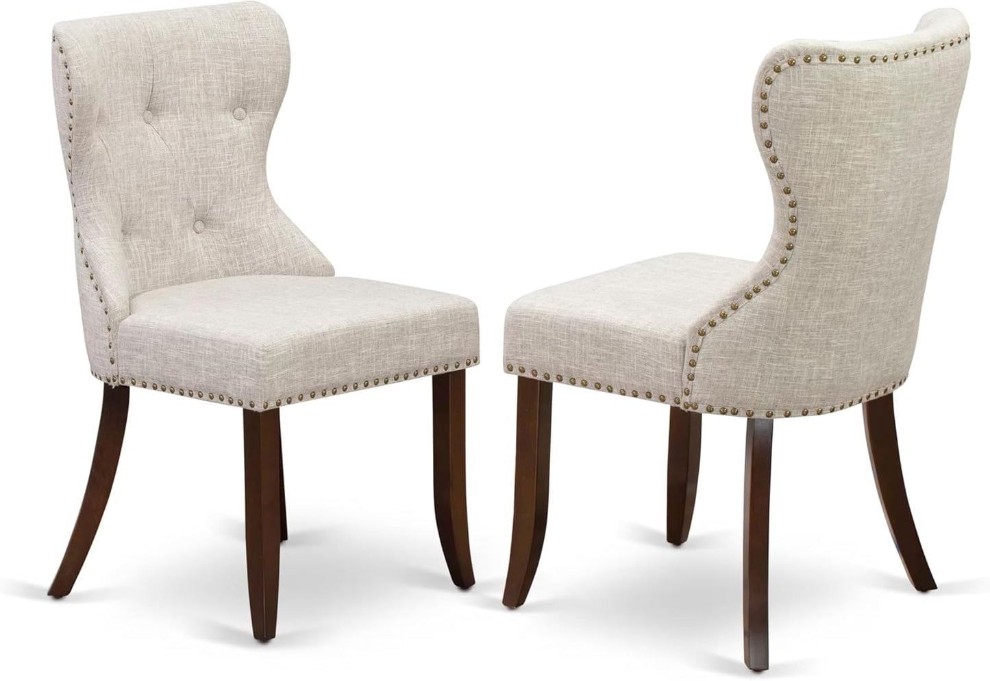 East West Furniture DLSI5-MAH-35 5 Piece Kitchen Table & Chairs Set Includes a Round Dining Room Table with Dropleaf and 4 Doeskin Linen Fabric Parson Dining Chairs, 42x42 Inch, Mahogany
