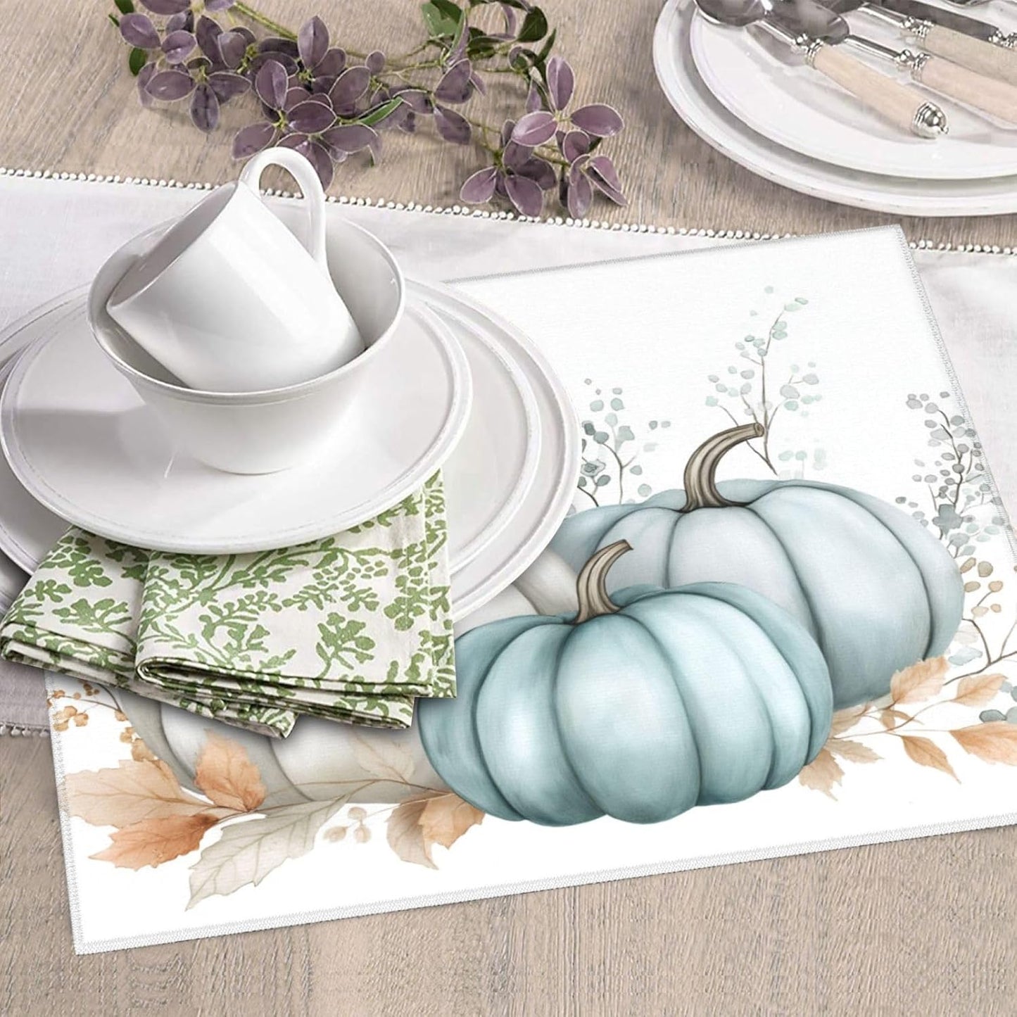 Dish Drying Mat Pastel Pumpkin Thanksgiving Leaf for Kitchen Counter Absorbent 16x18 Inch Microfiber Dishes Plate Glass Dry Draining Pad Reversible Washable